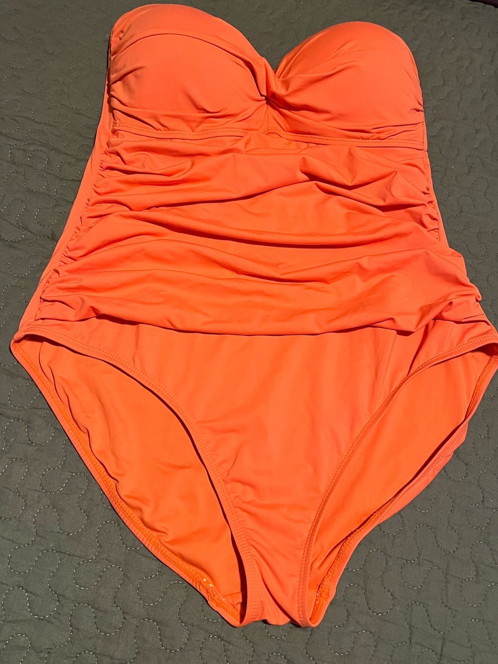 Anne Cole Orange Strapless Ruched One Piece Swimsuit Bandeau